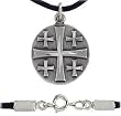 Jerusalem Cross Pendant with Bright Cut Accetns on 20" Black Cord with Clasp