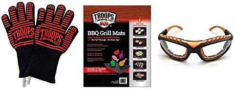 Deluxe 4-Piece BBQ Grilling Kit with Kevlar &amp; Silicone Insulated Extreme Heat Grilling Gloves, PLUS 2-Pack Non-Stick Grill Mats, PLUS Orange Grilling Goggles - The Perfect Father's Day Gift!
