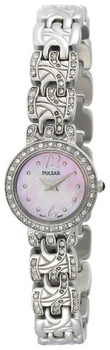 Pulsar Women's PEGE31 Swarovski Crystal Jeweled Stainless Steel Pink Dial Watch