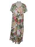 V-Neck Long Dress - Women's Exotic Garden Caftan Kaftan Style Hawaiian Aloha Evening Pullover Dress - Plus Size