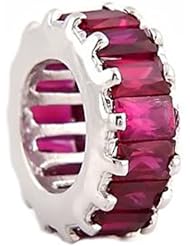 Sterling Silver Ruby July Birthstone Large Baguette Spacer Wheel Bead