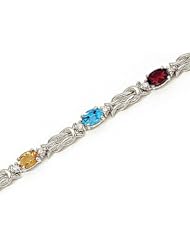 14kt Yellow Gold Oval Multi Color and Diamond Bracelet