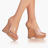 FANFAIR 5 Inch Cute Casual Wedges Wedge Shoes Platform Sandal Clear / Cork Lucious