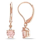 Pink Silver 1 CT TGW Morganite 0.02 CT TDW Diamond Heart Dangle Earrings (G-H, I2-I3)