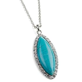 Silver and Oval Turquoise Pendant Crystal Necklace Fashion Jewelry