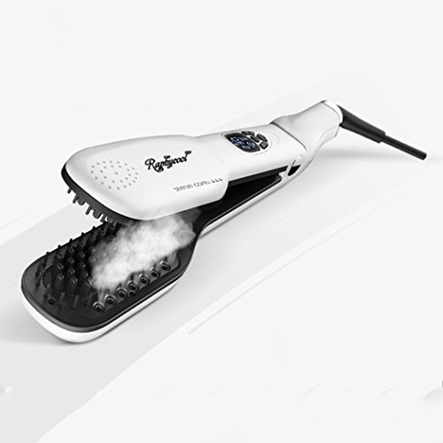 Raphycool Steam Hair Straightening Brush Double Plate Fast Detangling Straighter Comb (White)