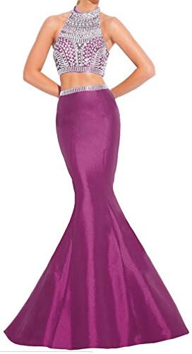 Coonek Sexy Sheer High Rhinestone Neck Cross Back Two Piece Mermaid Long Prom Dresses
