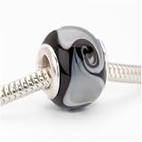 Murano Style Glass Lampwork Bead Fits Pandora Black White Swirl 14mm (1)