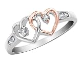 Diamond Double Heart Promise Ring 1/10 Ct (ctw) in Sterling Silver with Pink Gold