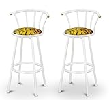 2 Tiger Animal Print Specialty / Custom White Barstools with Backrest Set