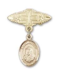14K Gold Baby Badge with St. Bruno Charm and Badge Pin with Cross