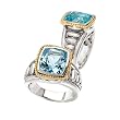 925 Silver & Blue Topaz Rectangular Ring with 14k Gold Accents- Sizes 6-8