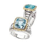 925 Silver & Blue Topaz Rectangular Ring with 14k Gold Accents- Sizes 6-8