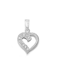 Sterling Silver Clear CZ Heart Love Cute Pendant Fashion Charm Pure 925 New 15mm with 1mm Snake Chain