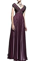 V-neck Cap Sleeves Satin Natural   Waistline Evening Dress 