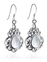 Teardrop Mother of Pearl Vintage Style Sterling Silver French Ear Wire Hook 1" Long Dangle Earrings