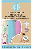 Charlie Banana 2-in-1 Reusable Diapering System, 3 Diapers plus 6 Inserts, Peony Blossom, One-Size