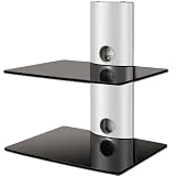 Designer Habitat - 2x Floating Black Glass Shelves Mount Bracket for DVD/Blu-Ray Player, Satellite/Cable Box, Games Console