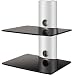 Designer Habitat - 2x Floating Black Glass Shelves Mount Bracket for DVD/Blu-Ray Player, Satellite/Cable Box, Games Console