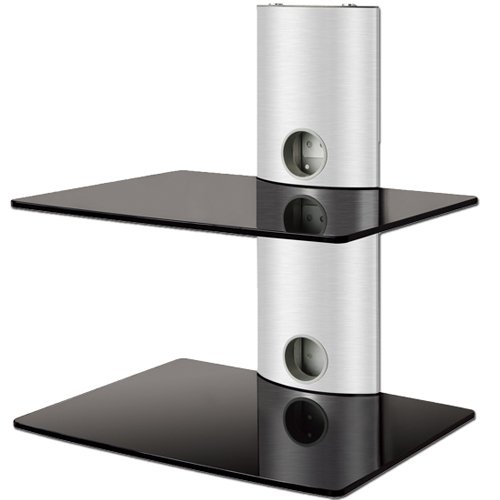 Designer Habitat - 2x Floating Black Glass Shelves Mount Bracket for DVD/Blu-Ray Player, Satellite/Cable Box, Games Console
