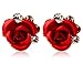 Tanboo Rigant 18K RGP Crystal Accented Rose Stud Earrings (Red)