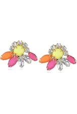 Cabochon Floral Crystal Accents Button Earrings