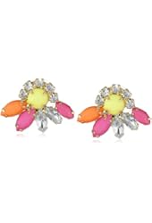 Cabochon Floral Crystal Accents Button Earrings