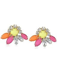 Cabochon Floral Crystal Accents Button Earrings