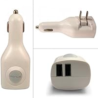 Premium WHITE All-in-one Car DC + Home Wall Travel Charger AC Power Adapter with Dual Charging USB Ports for Virgin Mobile Apple IPhone 4S, Virgin Mobile Apple IPhone 4, Virgin Mobile HTC Evo V 4G