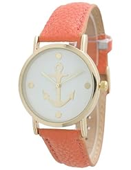 Womens Geneva Anchor Style Leather Watch - Coral