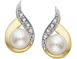 5mm Pearl and Diamond Earrings in Yellow Gold