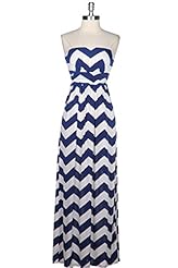 Rayon Sleeveless Empire   Waistline Chevron Print Zig Zag Maxi Dress 