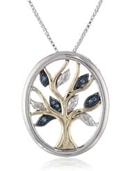 XPY Sterling Silver and 14k Yellow Gold Diamond Tree of Life Pendant Necklace (0.04 cttw, I-J Color, I2-I3 Clarity), 18"