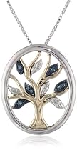 Hot Sale XPY Sterling Silver and 14k Yellow Gold Blue Diamond Tree of Life Pendant Necklace (0.03 cttw, I2-I3 Clarity), 18"