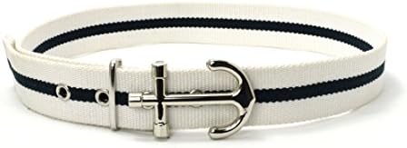 J Point Kids Poly Web Belt with Nautical Anchor Buckle - White/Black - 6-7yrs