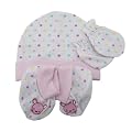 Baby Girls Spotted Design Hat Embroidered Hat, Mittens and Booties Gift Set