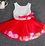 【花びらドレス　ベビー服】80,85,90,95,　子供服　ハーフバースデー　100日　バースデー　記念撮影　スタジオフォト　女の子向け　ガールズ (90, レッド)
