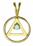 Alcoholics Anonymous AA Symbol Birthstone Pendant, December Blue Zircon Color, #02-1, 5/8
