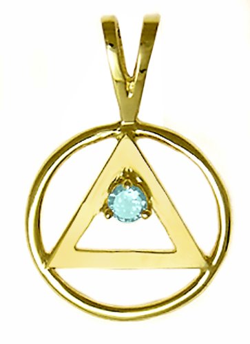 Alcoholics Anonymous AA Symbol Birthstone Pendant, December Blue Zircon Color, #02-1, 5/8