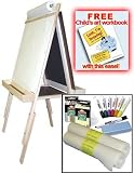 Beka Adjustable Double Sided Easel-and-Supplies Combo #2, Marker Board and Chalkboard Surfaces, Top Paper Holder, Wood Trays