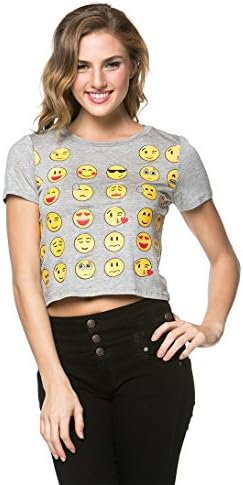 Emotional Emoji Print Crop Top in Gray