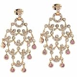 Vermeil (24k Gold over Sterling Silver) Simulated Diamond CZ and Pink Cubic Zirconia Elegant Chandelier Earrings