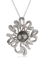 Sterling-silver White Topaz, Tahitian Cultured Pearl and Diamond Pendant Necklace (0.14 cttw, GH Color, I2-I3 Clarity), 17"