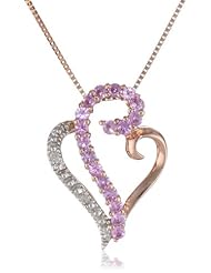10k Pink Gold Pink Sapphire and Diamond Heart Pendant Necklace, 18"