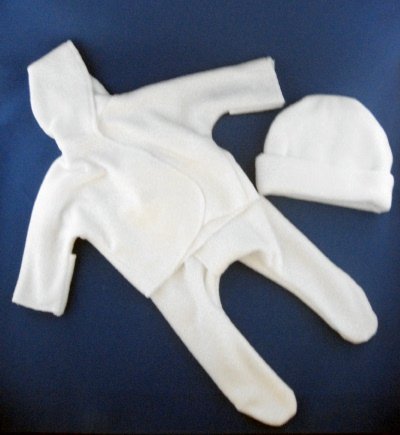White Polar Fleece Three Piece Set, Newborn 0-3 Months to 12 lbs