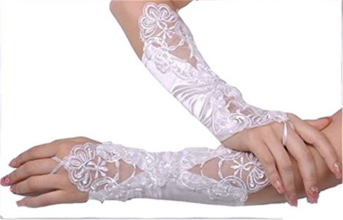 Bettertime White Lace Fingerless Glove for Bridal Wedding Dresses Evening Gloves