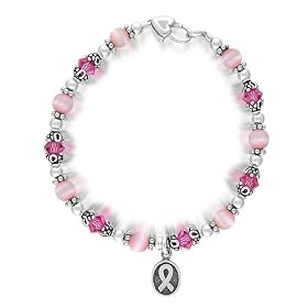 Bling Jewelry Breast Cancer Awareness Bracelet Swarovski Crystals 925 Sterling Silver Ribbon Disk