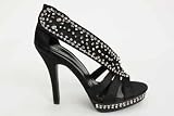Womens Black Satin Diamante Evening Sandals Shoes
