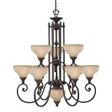 Hinkley Lighting 4298RN Frisco 9 Light Two Tier Chandelier in Rustic Bronze with Antique Amber Scavo glass