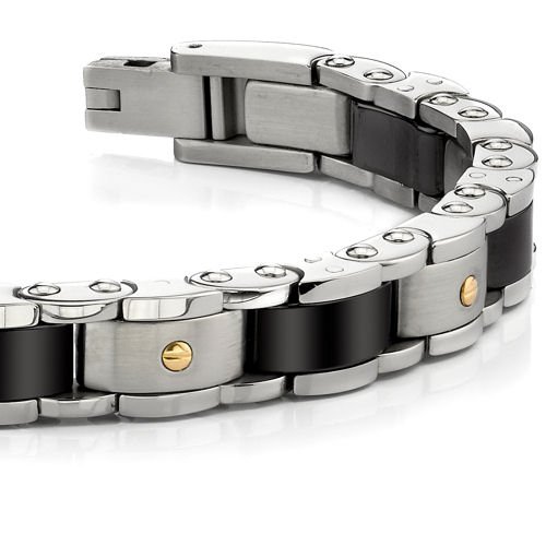 Heavy Duty Stainless Steel and 18 Karat Gold Mens Bracelet Mens Link